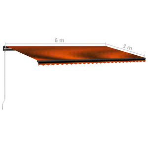 Tenda da Sole Retrattile Manuale 600x300 cm Arancione e Marrone cod mxl 43625