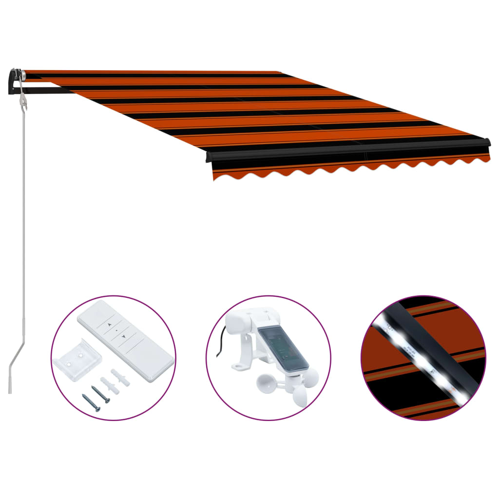 Tenda da Sole Retrattile Sensore LED 300x250cm Arancio Marrone