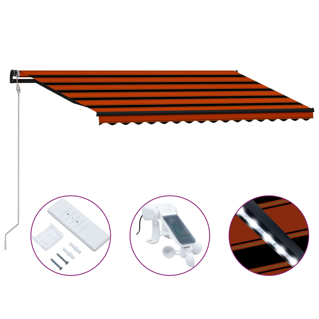 Tenda da Sole Retrattile Sensore LED 450x300 cm Arancio Marrone