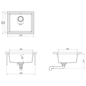 Lavello da Cucina con Foro Troppopieno Nero in Granito 147069