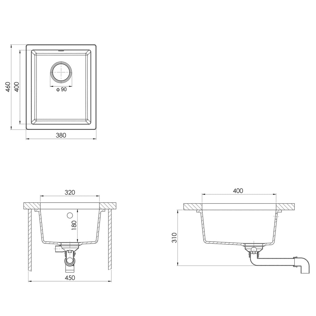 Lavello da Cucina con Foro Troppopieno Bianco in Granito cod mxl 40988