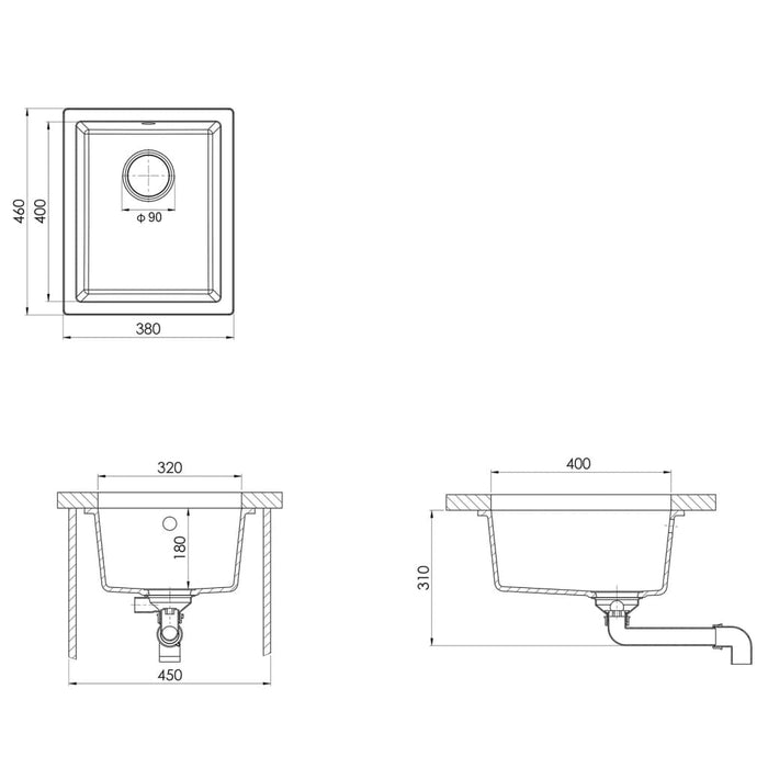 Lavello da Cucina con Foro Troppopieno Bianco in Granito cod mxl 40988