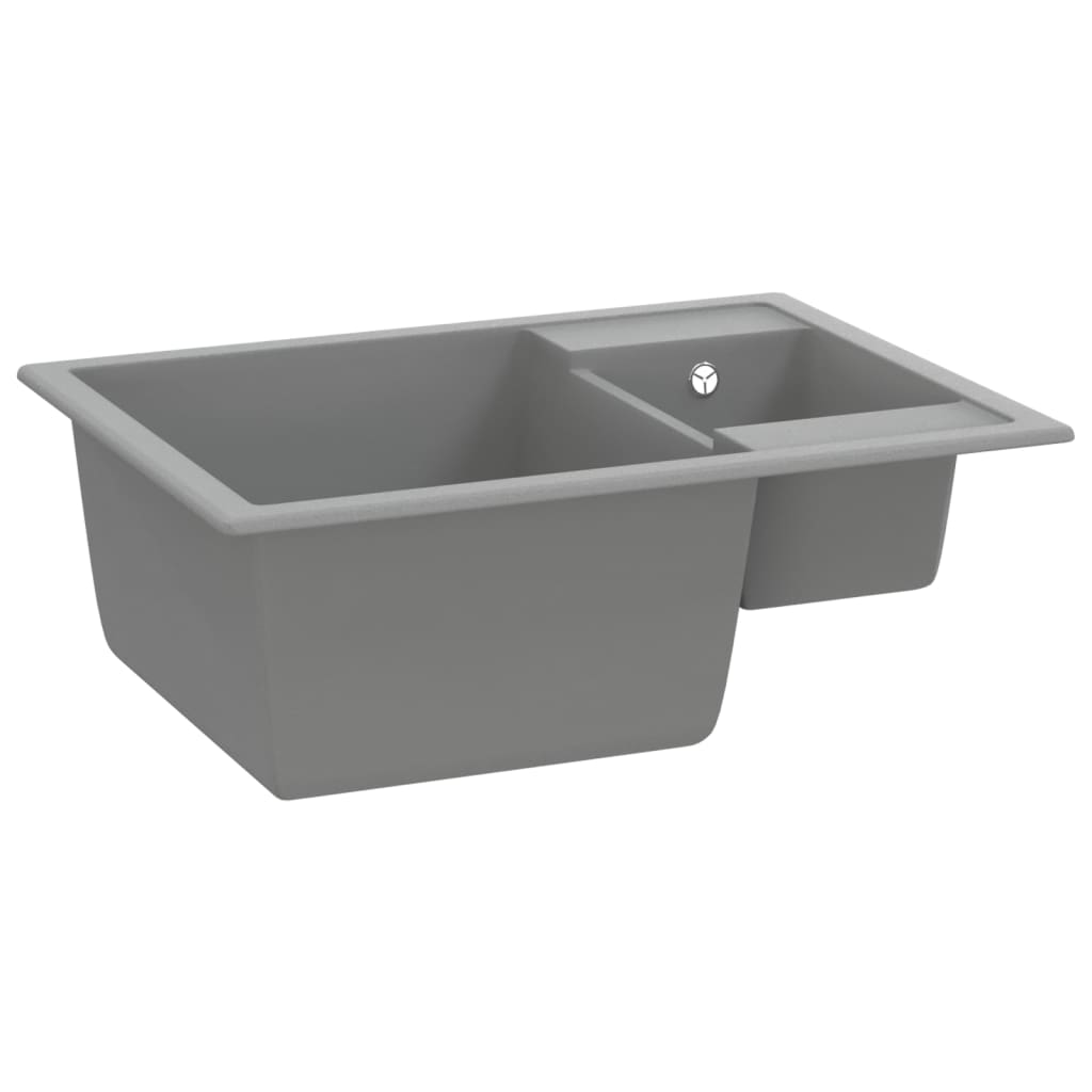 Lavello da Cucina Doppio con Foro Troppopieno Grigio in Granito cod mxl 46802