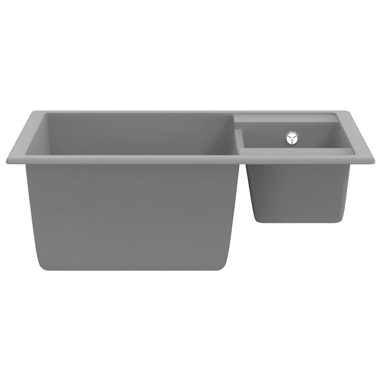 Lavello da Cucina Doppio con Foro Troppopieno Grigio in Granito cod mxl 46802