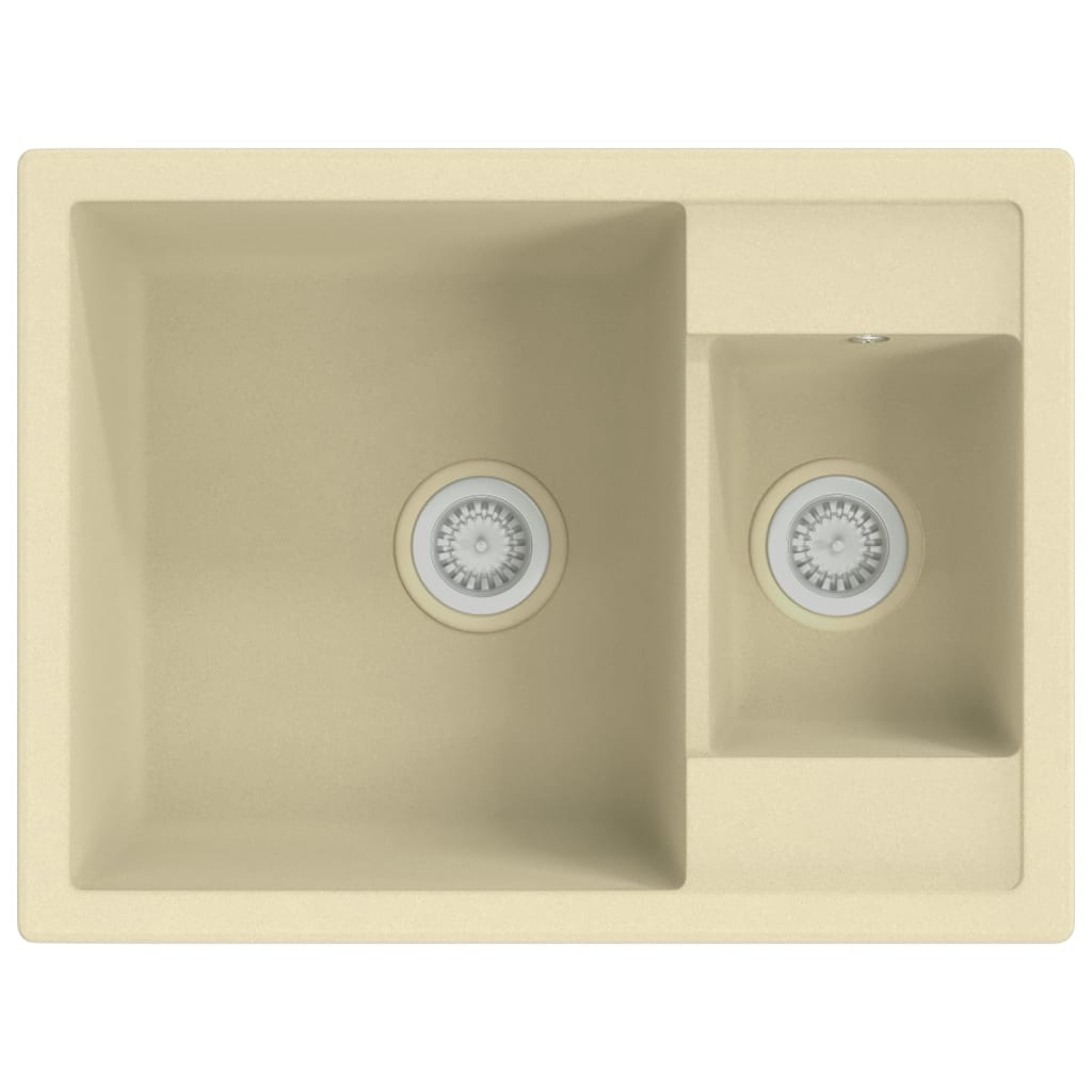 Lavello da Cucina Doppio con Foro Troppopieno Beige in Granito cod mxl 40586