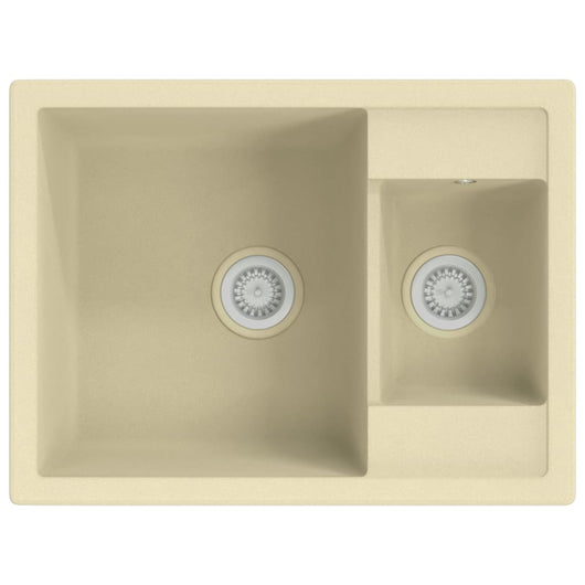 Lavello da Cucina Doppio con Foro Troppopieno Beige in Granito cod mxl 40586