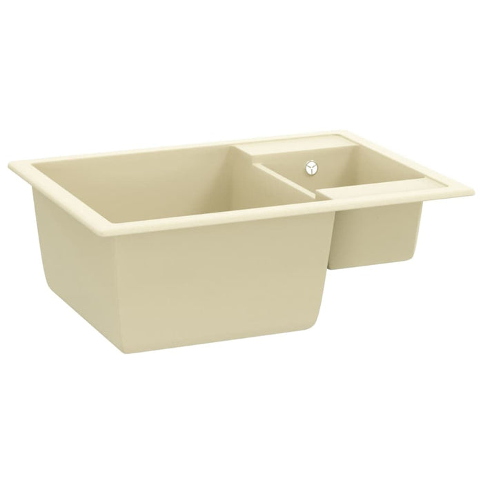 Lavello da Cucina Doppio con Foro Troppopieno Beige in Granito cod mxl 40586