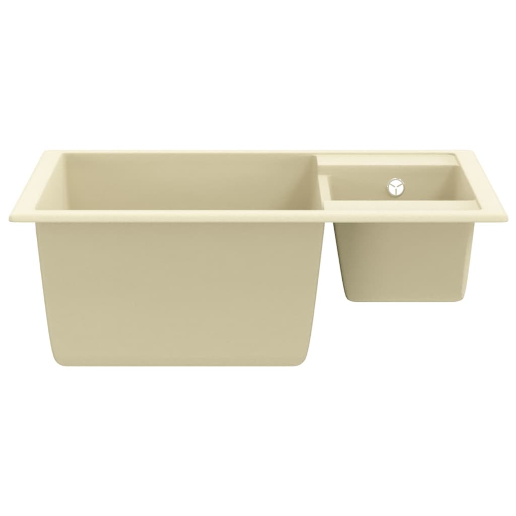 Lavello da Cucina Doppio con Foro Troppopieno Beige in Granito cod mxl 40586