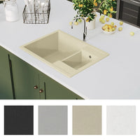 Lavello da Cucina Doppio con Foro Troppopieno Beige in Granito 147087