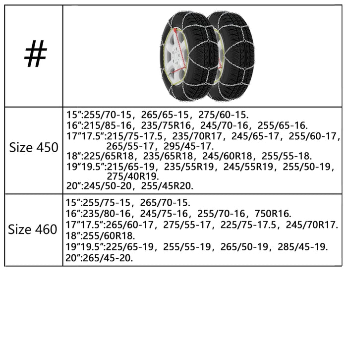 Catene da Neve per Pneumatici 2 pz 9 mm KN80 210601