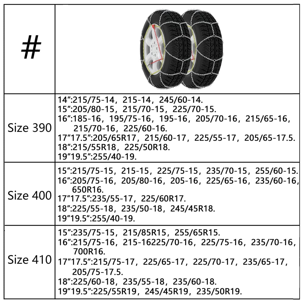 Catene da Neve per Pneumatici 2 pz 9 mm KN90 210602