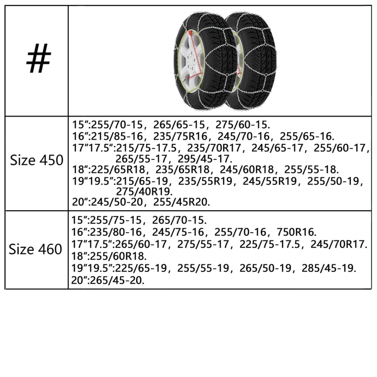 Catene da Neve per Pneumatici 2 pz 9 mm KN100 210603