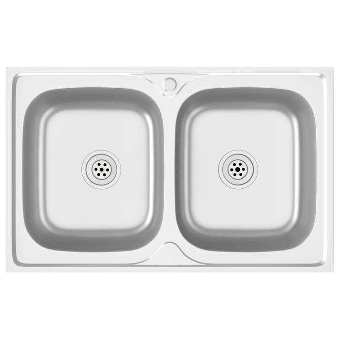 Lavello Cucina Doppia Vasca 800x500x155 mm Argento Acciaio Inox cod mxl 45205