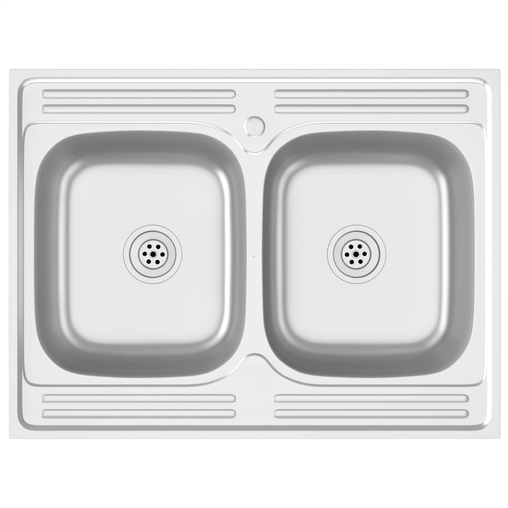 Lavello Cucina Doppia Vasca 800x600x155 mm Argento Acciaio Inox cod mxl 42656