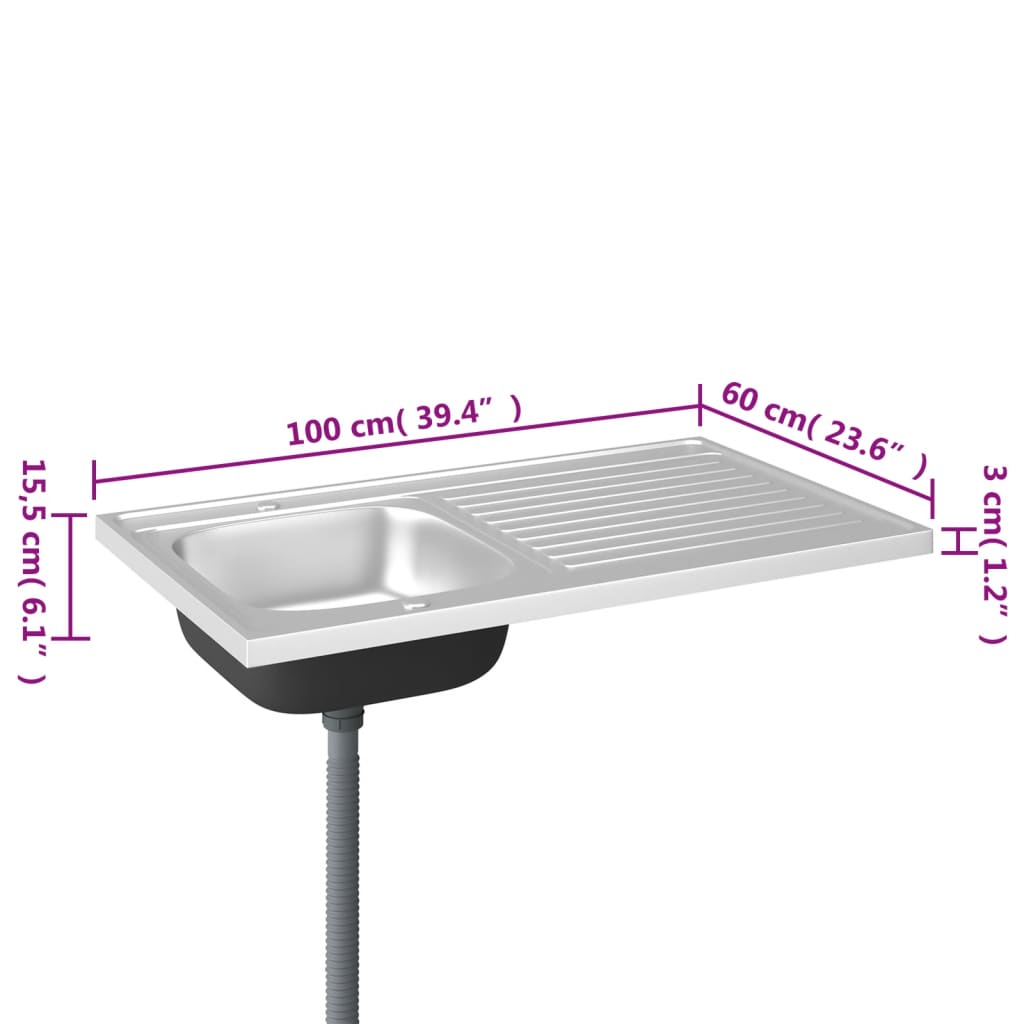 Lavello da Cucina con Scarico Argento 1000x600x155 mm Acciaio 147237