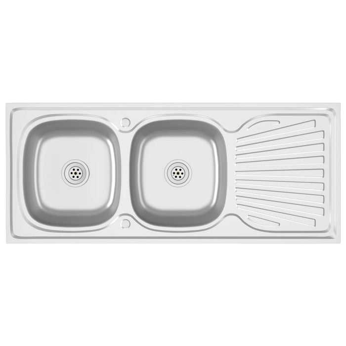 Lavello Cucina Doppia Vasca Argento 1200x500x155 mm in Acciaio cod mxl 47192