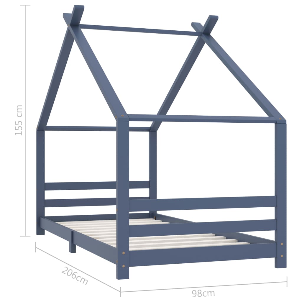 Giroletto per Bambini Grigio in Massello di Pino 90x200 cm 289615