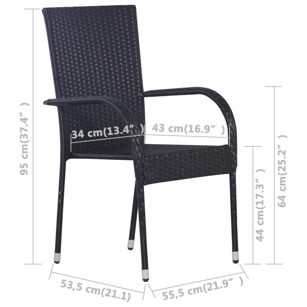 Sedie da Esterno Impilabili 4 pz in Polyrattan Nere 310084