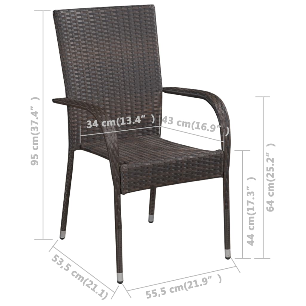 Sedie da Esterno Impilabili 6 pz in Polyrattan Marrone 310086