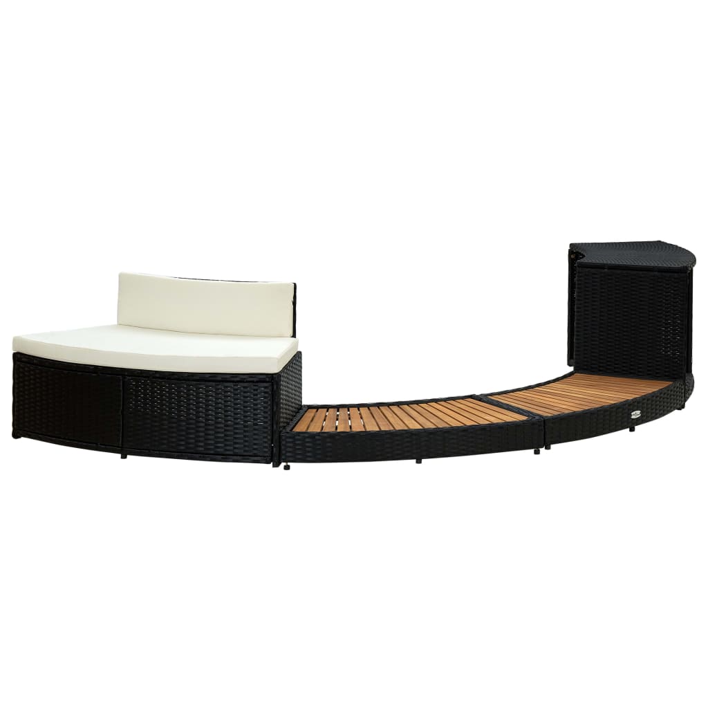 Bordo Spa Nero in Polyrattan e Legno d'Acacia 310092