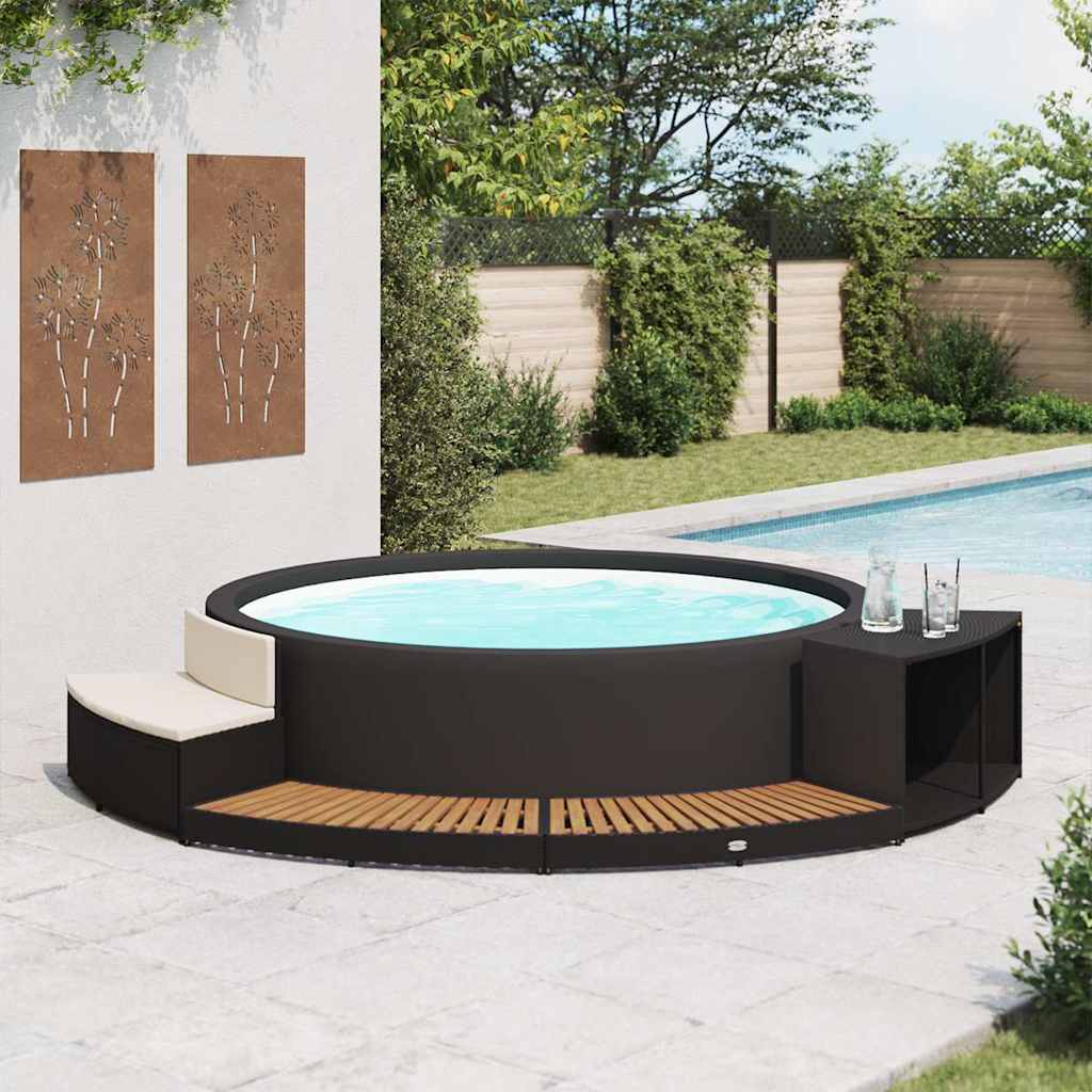 Bordo Spa Nero in Polyrattan e Legno d'Acacia 310092