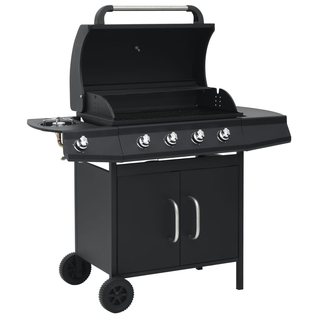 Barbecue e Griglia a Gas 4+1 Fornelli Nero in Acciaio cod mxl 9891