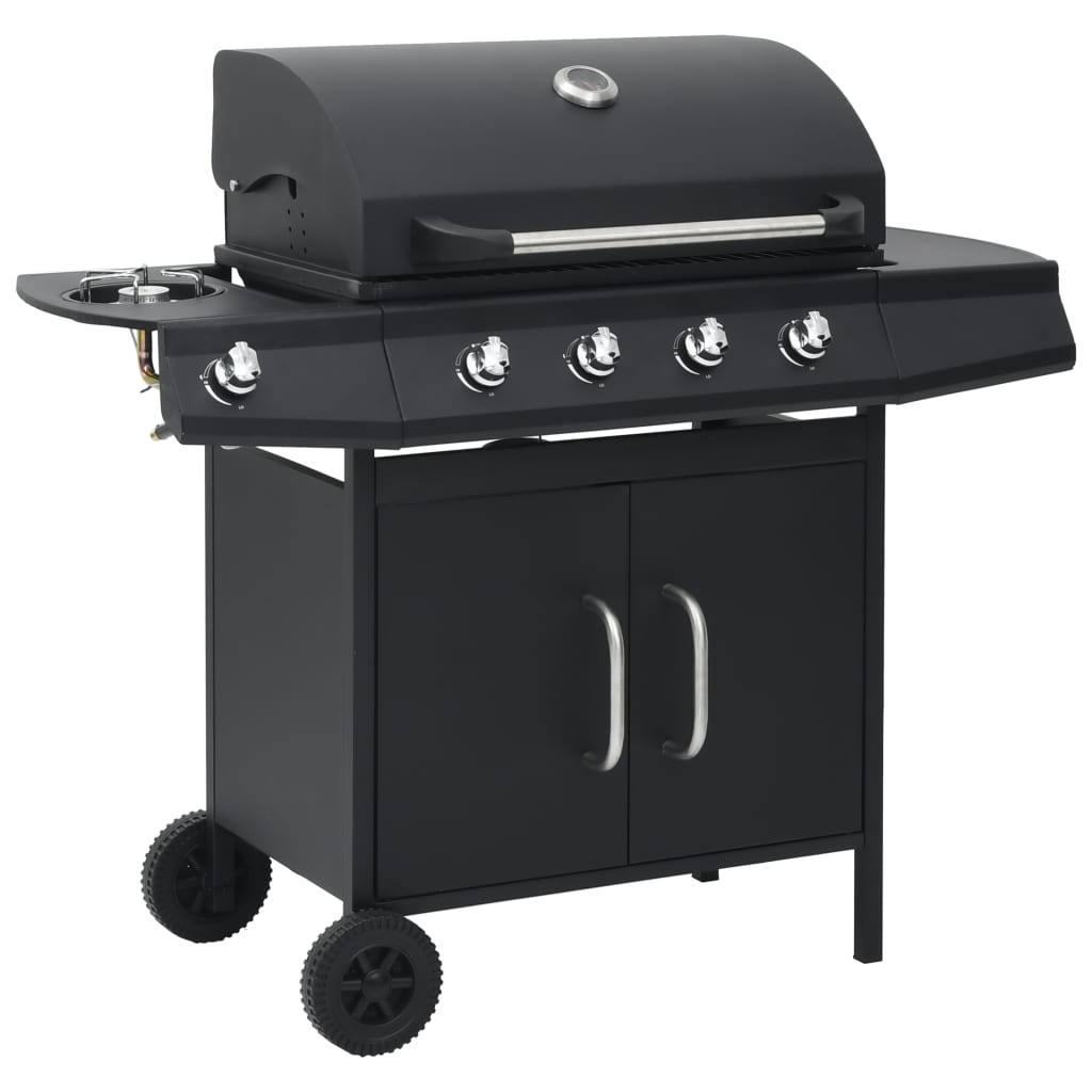 Barbecue e Griglia a Gas 4+1 Fornelli Nero in Acciaio cod mxl 9891