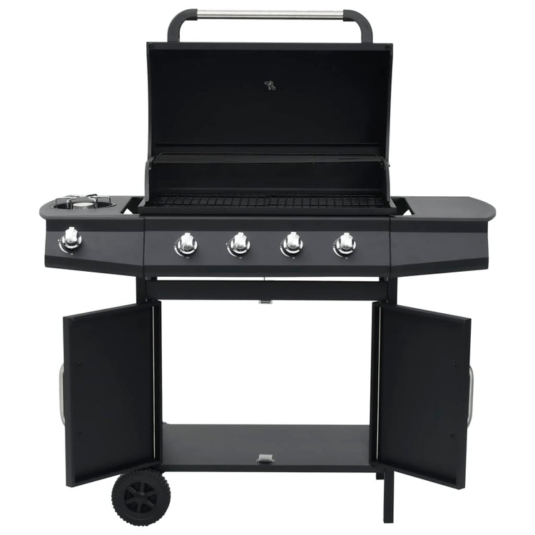 Barbecue e Griglia a Gas 4+1 Fornelli Nero in Acciaio cod mxl 9891