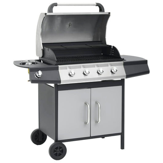 Barbecue Griglia a Gas 4+1 Fornelli Nero Argento Acciaio e Inox  cod mxl 18147