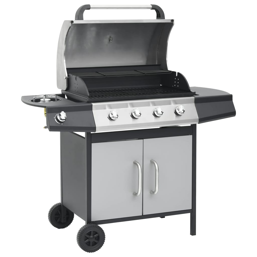 Barbecue Griglia a Gas 4+1 Fornelli Nero Argento Acciaio e Inox 310107