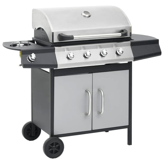 Barbecue Griglia a Gas 4+1 Fornelli Nero Argento Acciaio e Inox  cod mxl 18147