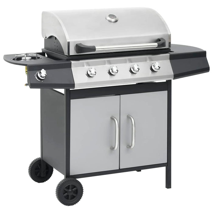 Barbecue Griglia a Gas 4+1 Fornelli Nero Argento Acciaio e Inox 310107