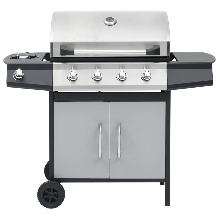 Barbecue Griglia a Gas 4+1 Fornelli Nero Argento Acciaio e Inox  cod mxl 18147