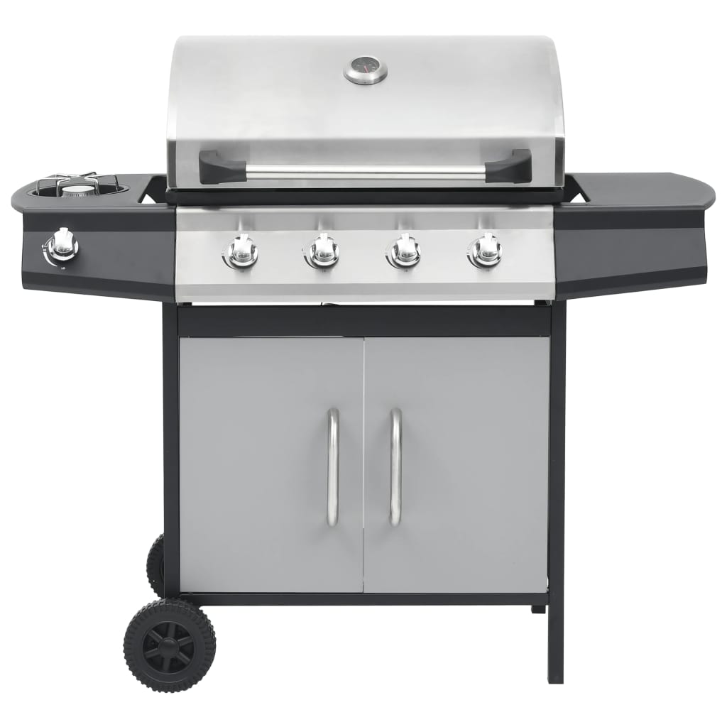 Barbecue Griglia a Gas 4+1 Fornelli Nero Argento Acciaio e Inox 310107