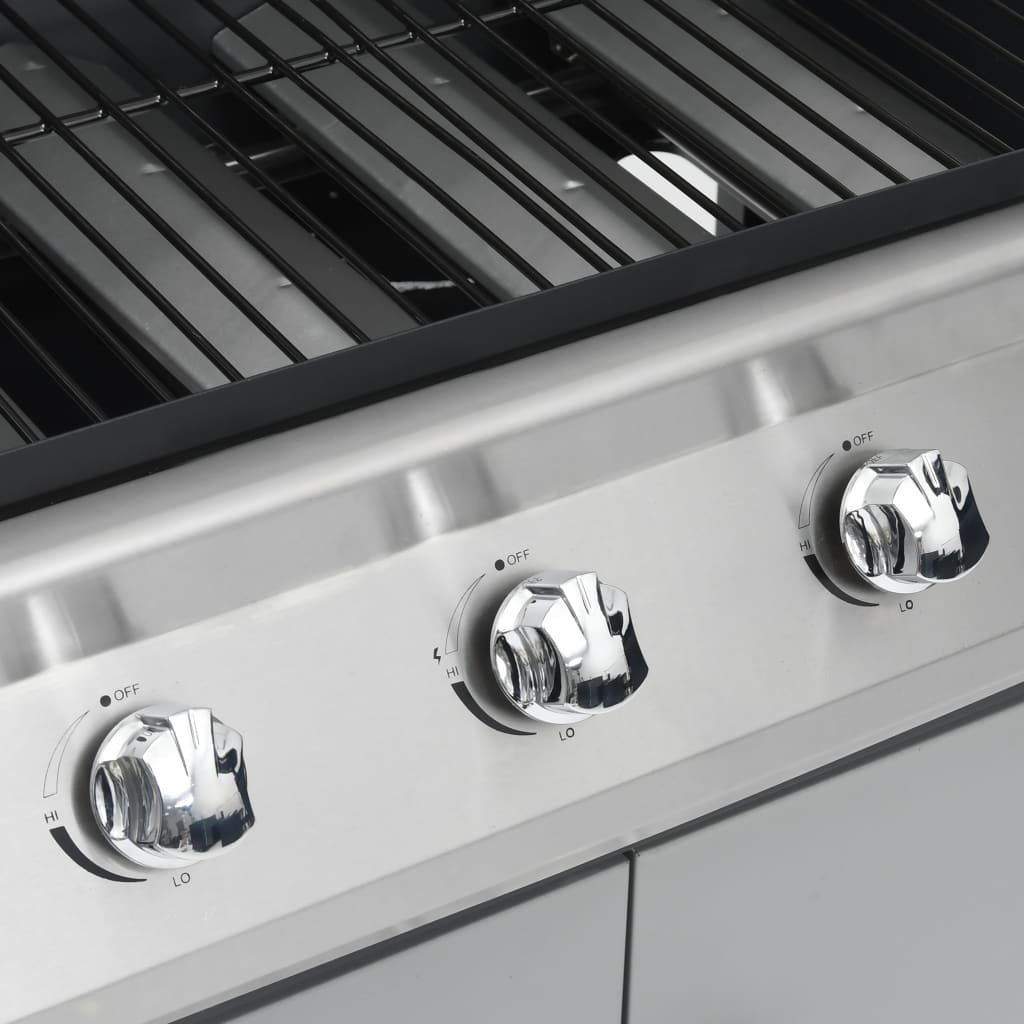 Barbecue Griglia a Gas 4+1 Fornelli Nero Argento Acciaio e Inox  cod mxl 18147