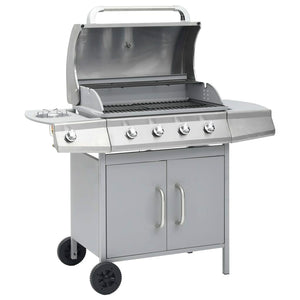 Barbecue e Griglia a Gas 4+1 Fornelli Argento in Acciaio Inox 