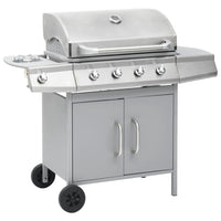 Barbecue e Griglia a Gas 4+1 Fornelli Argento in Acciaio Inox 