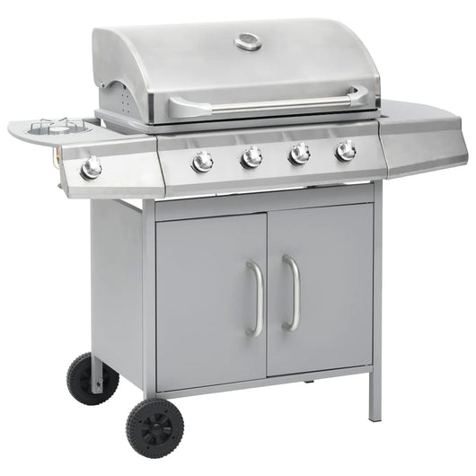 Barbecue e Griglia a Gas 4+1 Fornelli Argento in Acciaio Inox 310109