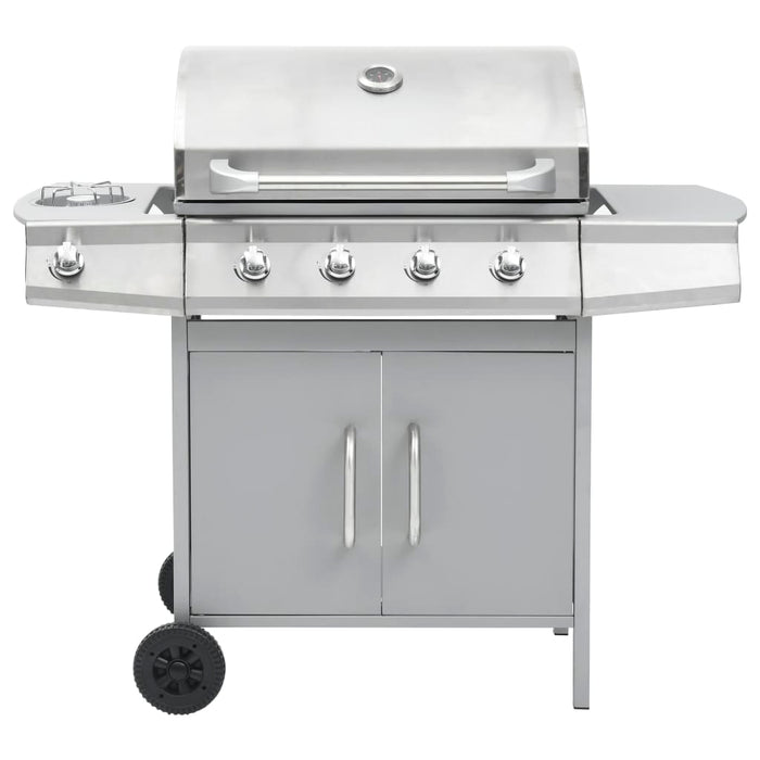 Barbecue e Griglia a Gas 4+1 Fornelli Argento in Acciaio Inox 