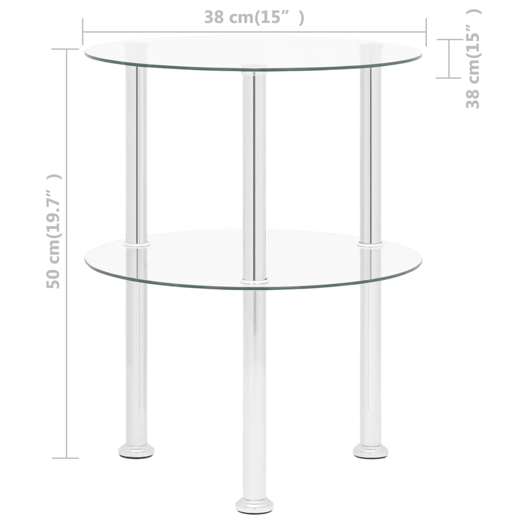 Tavolino a 2 Livelli Trasparente 38 cm in Vetro Temperato 322787