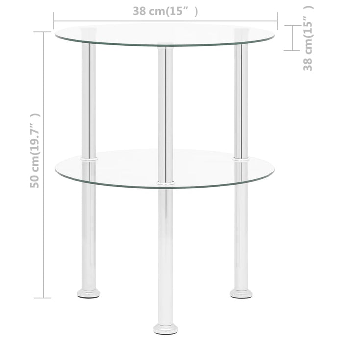 Tavolino a 2 Livelli Trasparente 38 cm in Vetro Temperato 322787