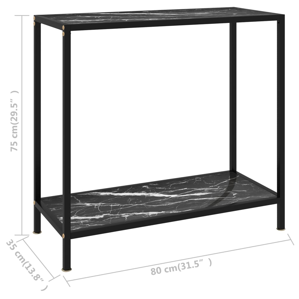 Tavolo Consolle Nero 80x35x75 cm in Vetro Temperato 322834