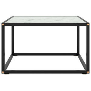 Tavolino da Salotto Nero con Vetro Marmo Bianco 60x60x35 cm 