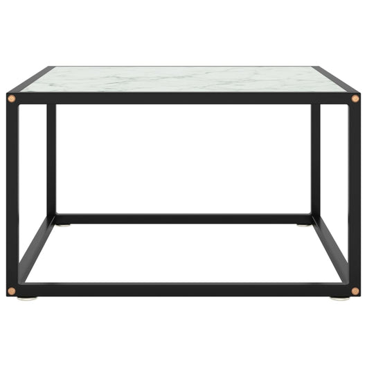 Tavolino da Salotto Nero con Vetro Marmo Bianco 60x60x35 cm 