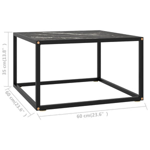 Tavolino da Salotto Nero con Vetro Marmo Nero 60x60x35 cm 322874