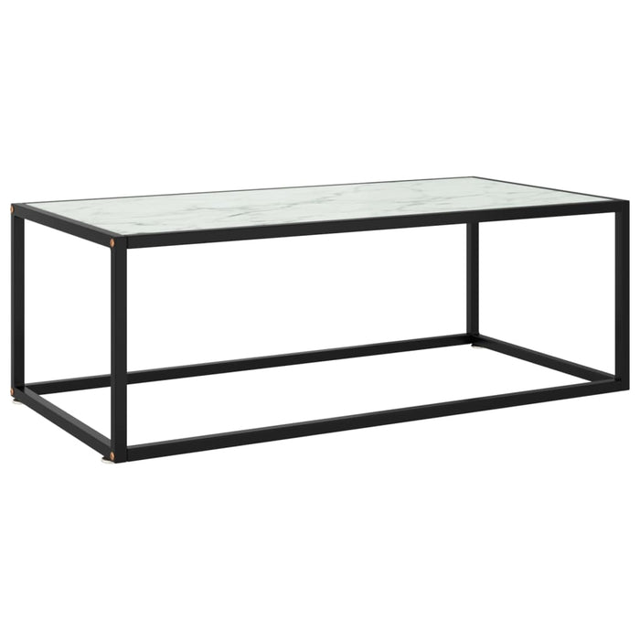 Tavolino da Salotto Nero con Vetro Marmo Bianco 100x50x35 cm 322881