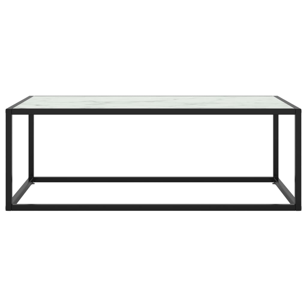 Tavolino da Salotto Nero con Vetro Marmo Bianco 100x50x35 cm 322881