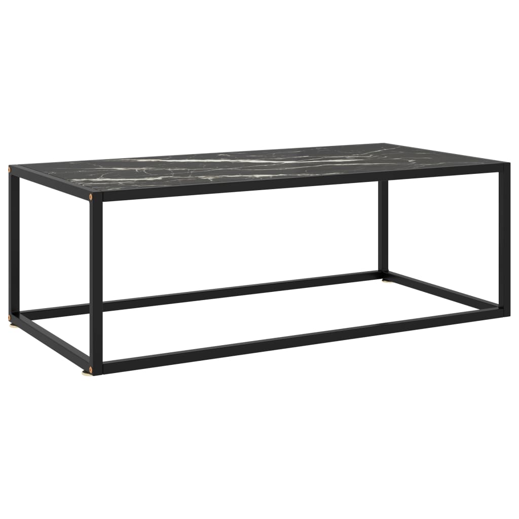 Tavolino da Salotto Nero con Vetro Marmo Nero 100x50x35 cm 322882