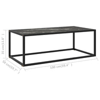 Tavolino da Salotto Nero con Vetro Marmo Nero 100x50x35 cm 322882