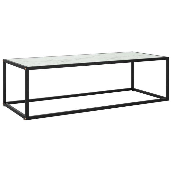 Tavolino da Salotto Nero con Vetro Marmo Bianco 120x50x35 cm  cod mxl 17920